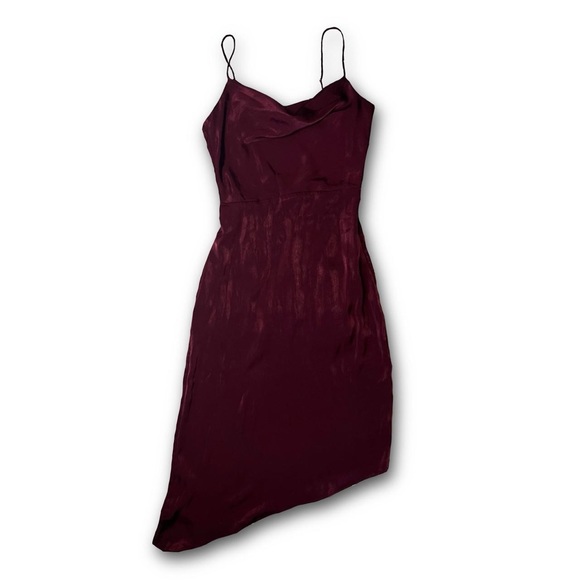 Wine red asymmetrical midi dress NWT S - Picture 1 of 6